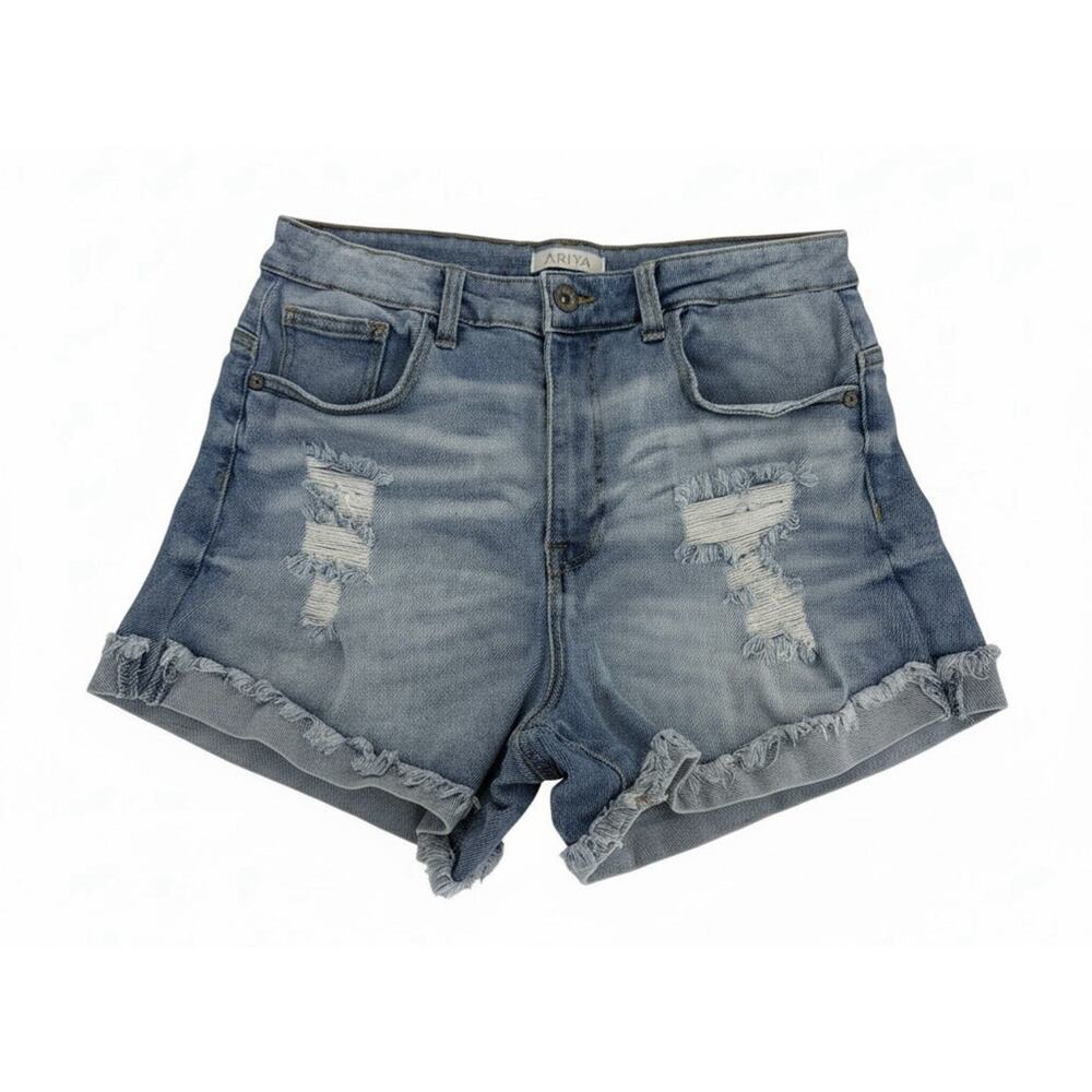 Ariya Jeans Denim Jean Shorts High Rise Sz 11 Blue Wash Stretch Distressed Fray